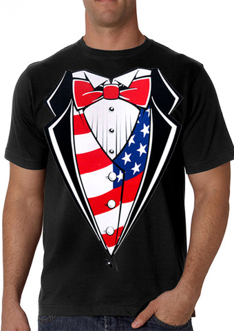 Tuxedo T-Shirts - American Flag Tuxedo T-Shirt with Vest & Bowtie