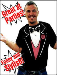 Tuxedo T-Shirts - Mens Tuxedo T-Shirt with Pink Vest and Flower (Black)