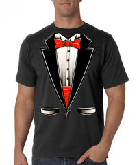 Tuxedo T-Shirts - Mens Tuxedo T-Shirt with Red bow tie and Cummerbund