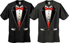 Tuxedo T-Shirts - Mens Tuxedo T-Shirt with Red bow tie and Cummerbund