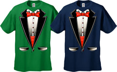 Tuxedo T-Shirts - Mens Tuxedo T-Shirt with Red bow tie and Cummerbund