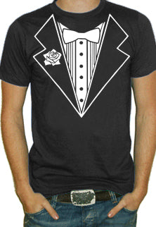 Tuxedo T-Shirts - Mens Tuxedo With White Flower T-Shirt