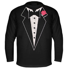 Tuxedo T-Shirts - Tuxedo With Pink Flower Longsleeve T-Shirt