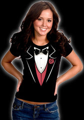 Tuxedo T-Shirts - Tuxedo With Pink Vest And Flower Girl's T-Shirt (Black)