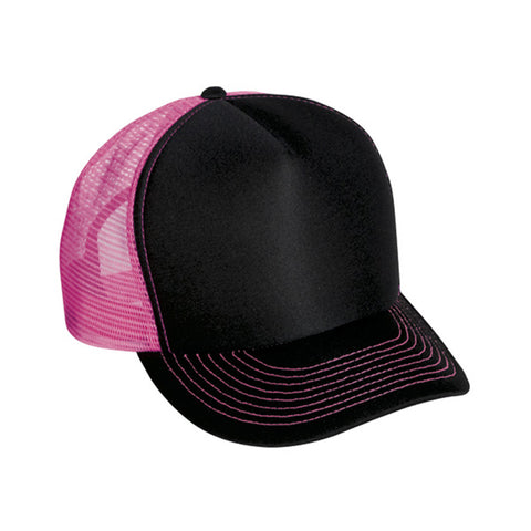 Two Tone Trucker Hats - Black/Neon Pink Blank Trucker Cap
