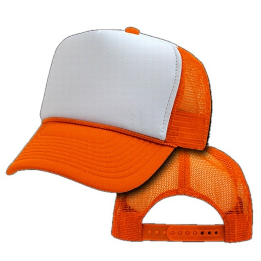 Two Tone Trucker Hats - Orange Blank Trucker Cap