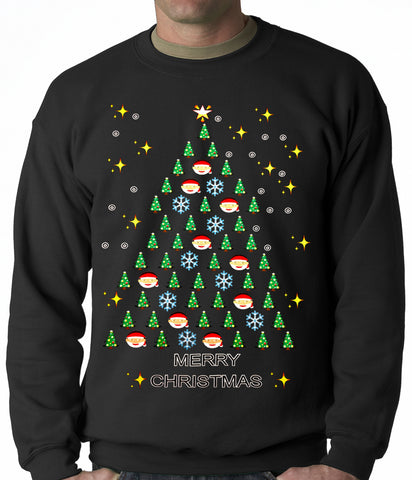Ugly Christmas Sweater - Emoji Christmas Tree Ugly Christmas Adult Crewneck