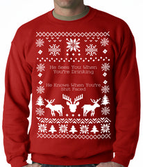 Ugly Christmas Sweater He Sees You When You're Shit Faced Adult Crewneck