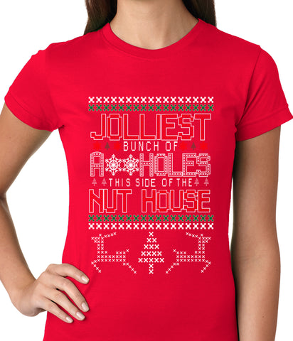 Ugly Christmas T-shirt - Jolliest Bunch Of A**Holes Girls T-shirt
