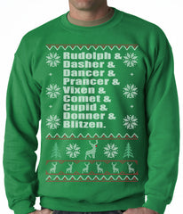 Ugly Christmas Sweater - Reindeer Names Crewneck Sweatshirt