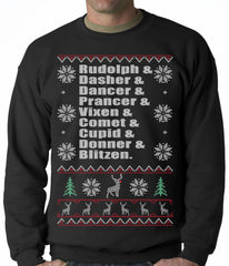 Ugly Christmas Sweater - Reindeer Names Crewneck Sweatshirt