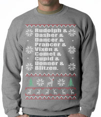 Ugly Christmas Sweater - Reindeer Names Crewneck Sweatshirt