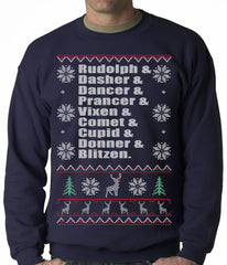 Ugly Christmas Sweater - Reindeer Names Crewneck Sweatshirt