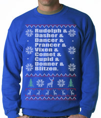 Ugly Christmas Sweater - Reindeer Names Crewneck Sweatshirt