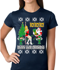 Ugly Christmas T-shirt - Santa and the Stripper Girls T-shirt