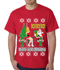 Ugly Christmas T-shirt - Santa and the Stripper Mens T-shirt