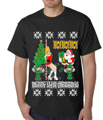 Ugly Christmas T-shirt - Santa and the Stripper Mens T-shirt