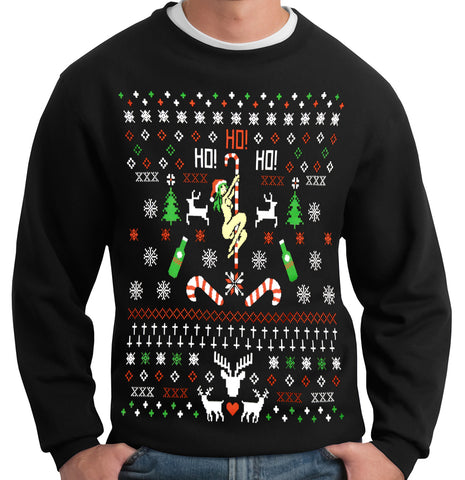 Ugly Christmas Sweater - Sexy Girl Stripper Pole Adult Crewneck