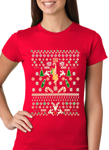 Ugly Christmas T-shirt - Sexy Stripper on a Pole Girls T-shirt