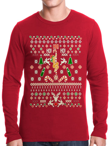 Ugly Christmas Thermal - Sexy Girl Stripper Pole Thermal Shirt
