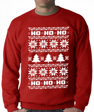 Ugly Christmas Sweater - Snowflake HO HO HO Adult Crewneck