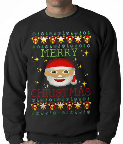 Ugly Christmas Sweater - Ugly Christmas Tee - Emoji Santa Ugly Christmas Adult Crewneck