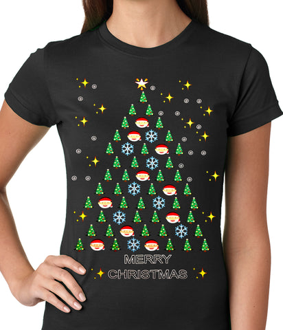Ugly Christmas Tee - Emoji Christmas Tree Ugly Christmas Ladies T-shirt
