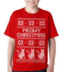 Ugly Christmas Tee - Meowy Christmas (White Print) 3 Cats Ugly Christmas Kids T-shirt