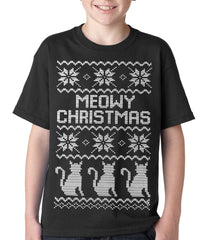 Ugly Christmas Tee - Meowy Christmas (White Print) 3 Cats Ugly Christmas Kids T-shirt