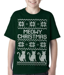 Ugly Christmas Tee - Meowy Christmas (White Print) 3 Cats Ugly Christmas Kids T-shirt