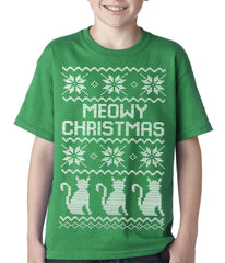 Ugly Christmas Tee - Meowy Christmas (White Print) 3 Cats Ugly Christmas Kids T-shirt