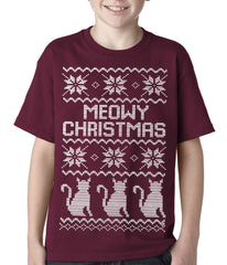 Ugly Christmas Tee - Meowy Christmas (White Print) 3 Cats Ugly Christmas Kids T-shirt