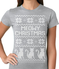 Ugly Christmas Tee - Meowy Christmas (White Print) 3 Cats Ugly Christmas Ladies T-shirt