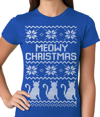 Ugly Christmas Tee - Meowy Christmas (White Print) 3 Cats Ugly Christmas Ladies T-shirt