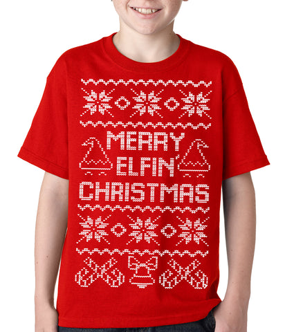 Ugly Christmas Tee - Merry Elfin Christmas Funny Ugly Christmas Kids T-shirt