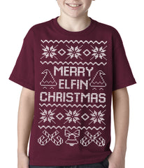 Ugly Christmas Tee - Merry Elfin Christmas Funny Ugly Christmas Kids T-shirt