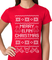 Ugly Christmas Tee - Merry Elfin Christmas Funny Ugly Christmas Ladies T-shirt