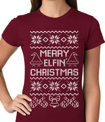 Ugly Christmas Tee - Merry Elfin Christmas Funny Ugly Christmas Ladies T-shirt