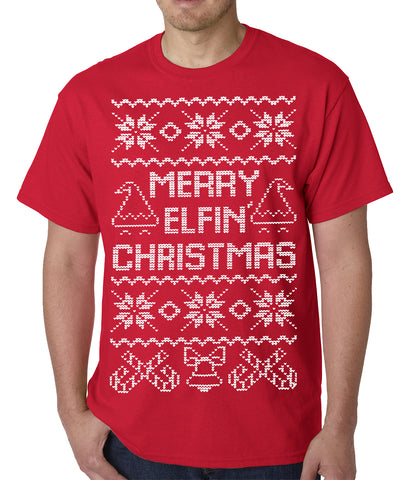 Ugly Christmas Tee - Merry Elfin Christmas Funny Ugly Christmas Mens T-shirt