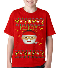 Ugly Christmas Tee - Ugly Christmas Tee - Emoji Santa Ugly Christmas Kids T-shirt Red