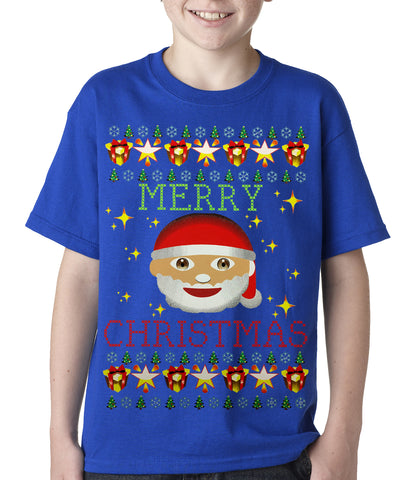 Ugly Christmas Tee - Ugly Christmas Tee - Emoji Santa Ugly Christmas Kids T-shirt Royal Blue