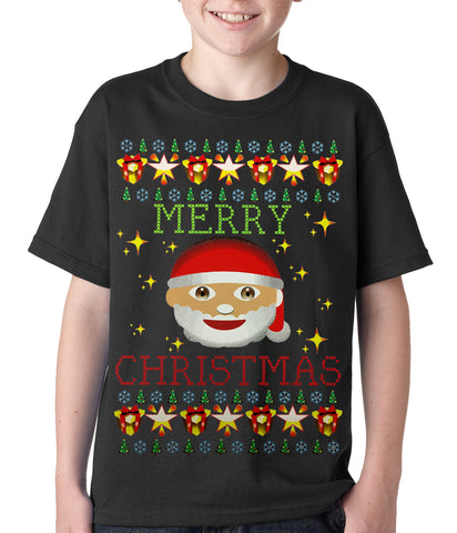 Ugly Christmas Tee - Ugly Christmas Tee - Emoji Santa Ugly Christmas Kids T-shirt Black