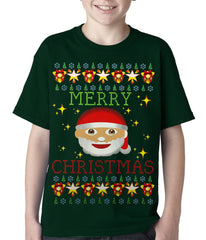 Ugly Christmas Tee - Ugly Christmas Tee - Emoji Santa Ugly Christmas Kids T-shirt Forest Green