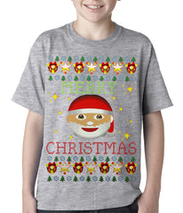 Ugly Christmas Tee - Ugly Christmas Tee - Emoji Santa Ugly Christmas Kids T-shirt Heather Grey