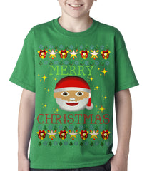 Ugly Christmas Tee - Ugly Christmas Tee - Emoji Santa Ugly Christmas Kids T-shirt Kelly Green