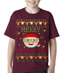 Ugly Christmas Tee - Ugly Christmas Tee - Emoji Santa Ugly Christmas Kids T-shirt Maroon