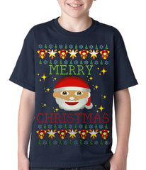 Ugly Christmas Tee - Ugly Christmas Tee - Emoji Santa Ugly Christmas Kids T-shirt Navy Blue