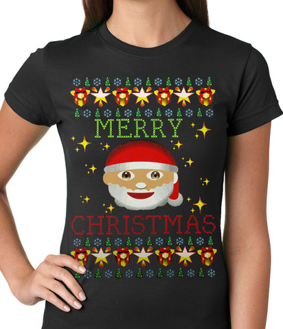 Ugly Christmas Tee - Ugly Christmas Tee - Emoji Santa Ugly Christmas Ladies T-shirt