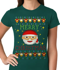 Ugly Christmas Tee - Ugly Christmas Tee - Emoji Santa Ugly Christmas Ladies T-shirt
