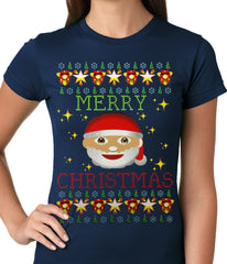 Ugly Christmas Tee - Ugly Christmas Tee - Emoji Santa Ugly Christmas Ladies T-shirt